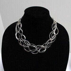 Daisy Fuentes Silver Tone 3 Strand Metal Oval Shaped Ring Lobster Clasp Necklace